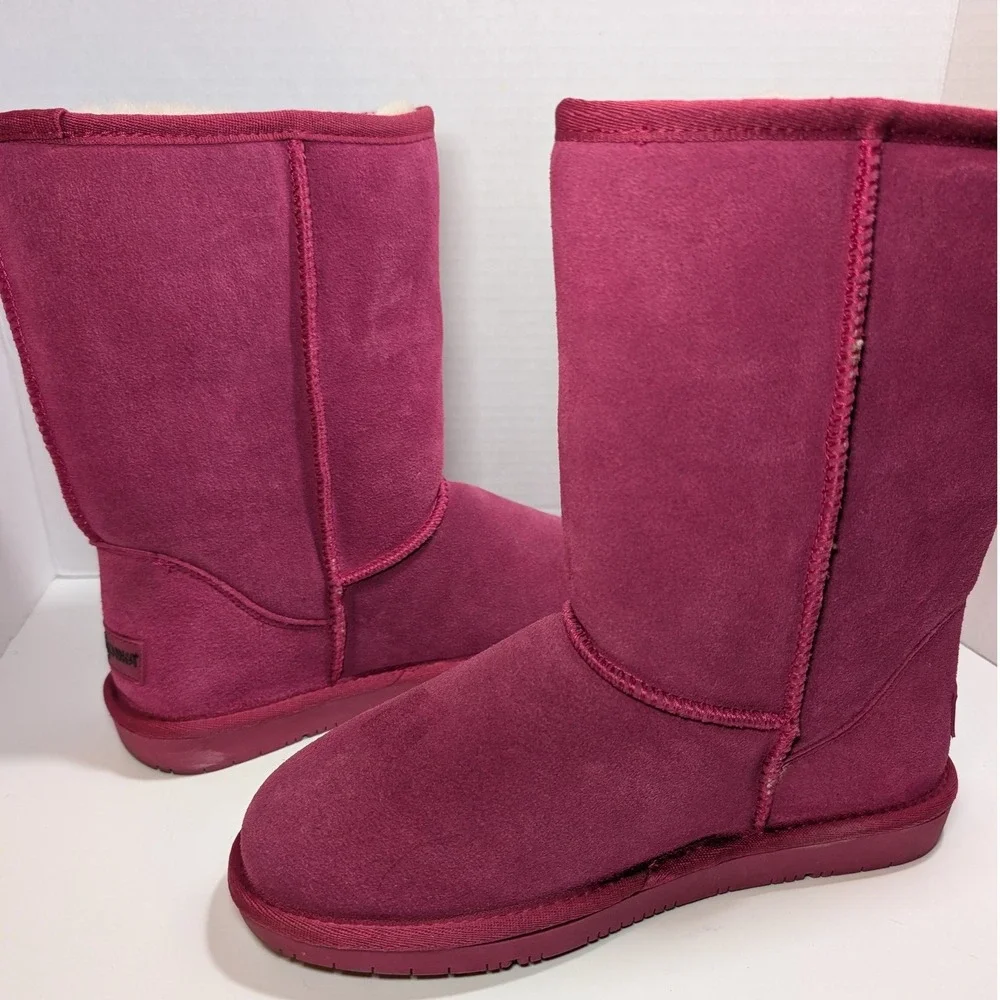 Minnetonka Boot Pink Sheepskin Lining Suede Mid Calf‎ Winter Women 9 Shearling